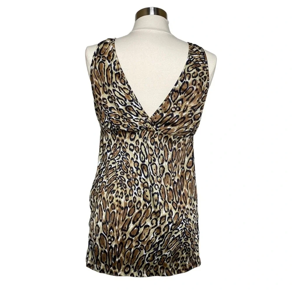 Vintage Leopard Print Nylon‎ Chemise Top Tank with Side Slits Women's Medium